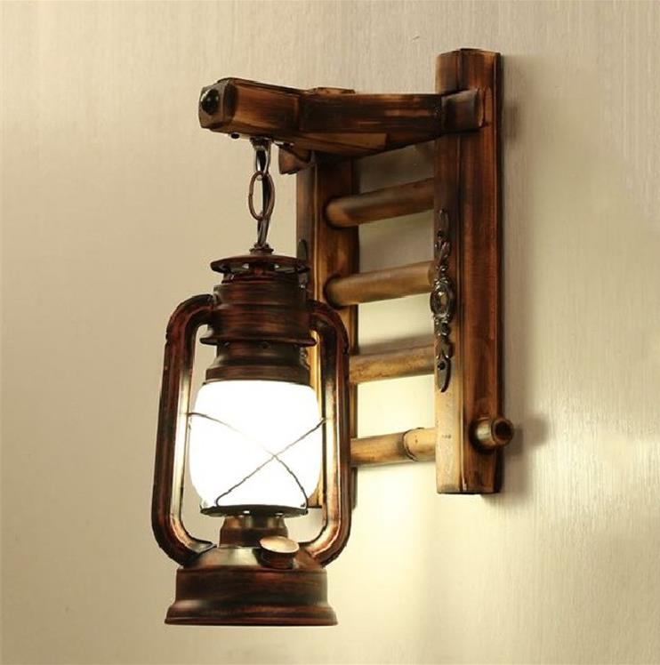 Amerikan Ülke Kerosene Lantern Antik Duvar Lamp Wooden Hanging Board